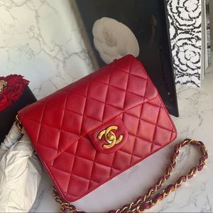 CHANEL Red Quilted Lambskin Vintage Square Mini Flap Bag at